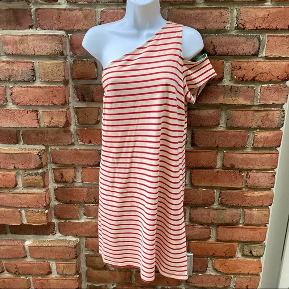 Anthro Maeve Marketa Striped One Shoulder Dress M - Picture 3 of 9